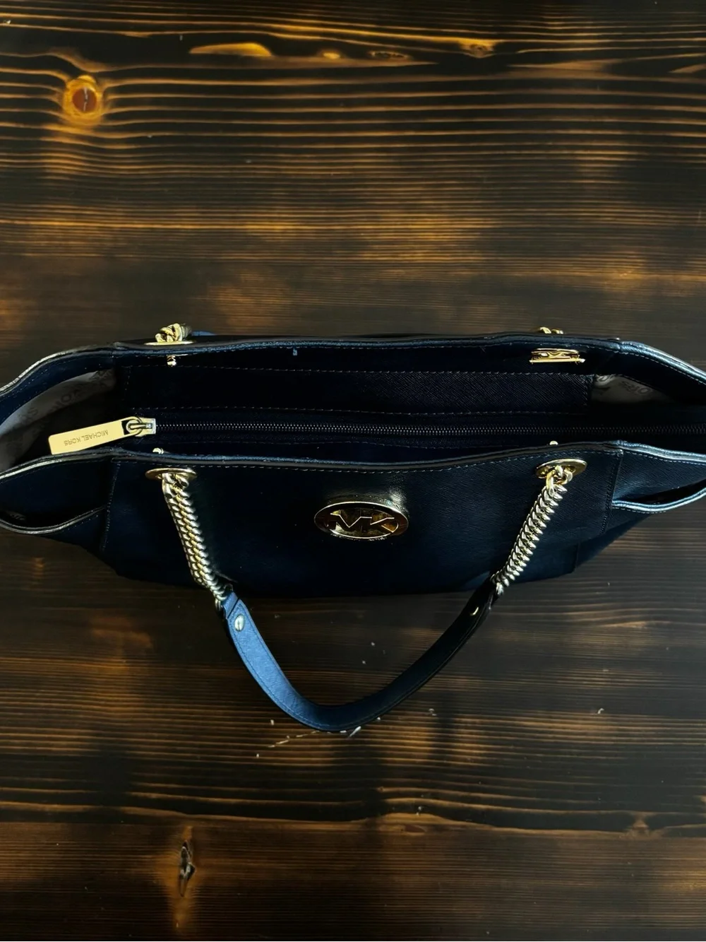 Michael Kors Blue  Leather Tote with Gold Chain Straps